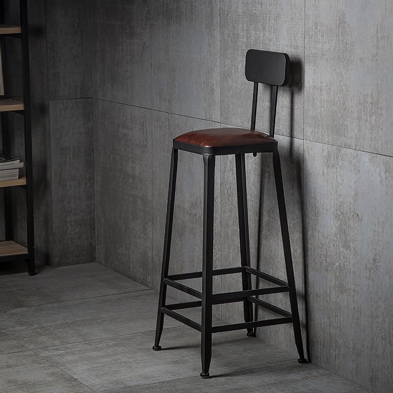Industrial Armless Counter Stool Iron Milk Tea Shop Bar Stool with Cushion and Pedal