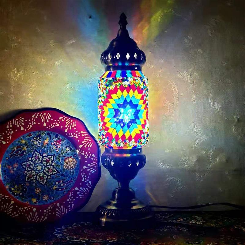Turkish Style Glass Table Light Vintage Moroccan Desk Lamp Fixture for Bedside