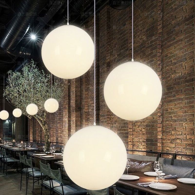 Milk White Acrylic Ball Shade Hanging Light Modern Simplicity 1-Light Suspension Lighting Fixture For Kitchen Bar