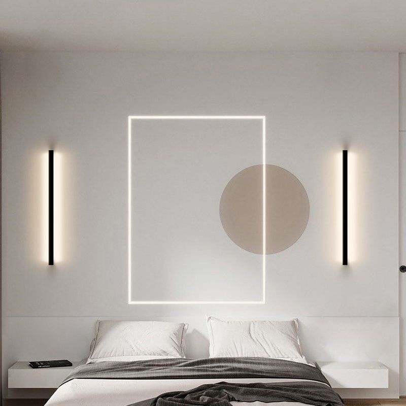 Aluminum Straight Wall Light Modern Black LED Wall Sconce for Living Room