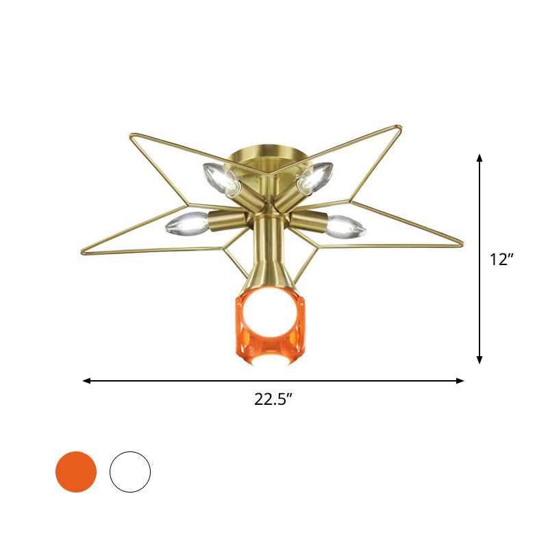 Modern 6 Bulbs Semi-Flush Mount Lighting with Metal Shade White/Red Star Ceiling Lamp for Bedroom