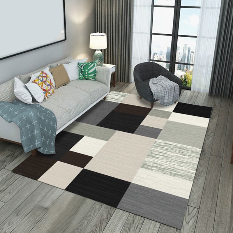 Modern Geometric Patchwork Rug Multi-Colored Polyester Carpet Non-Slip Backing Pet Friendly Machine Washable Rug for Lounge