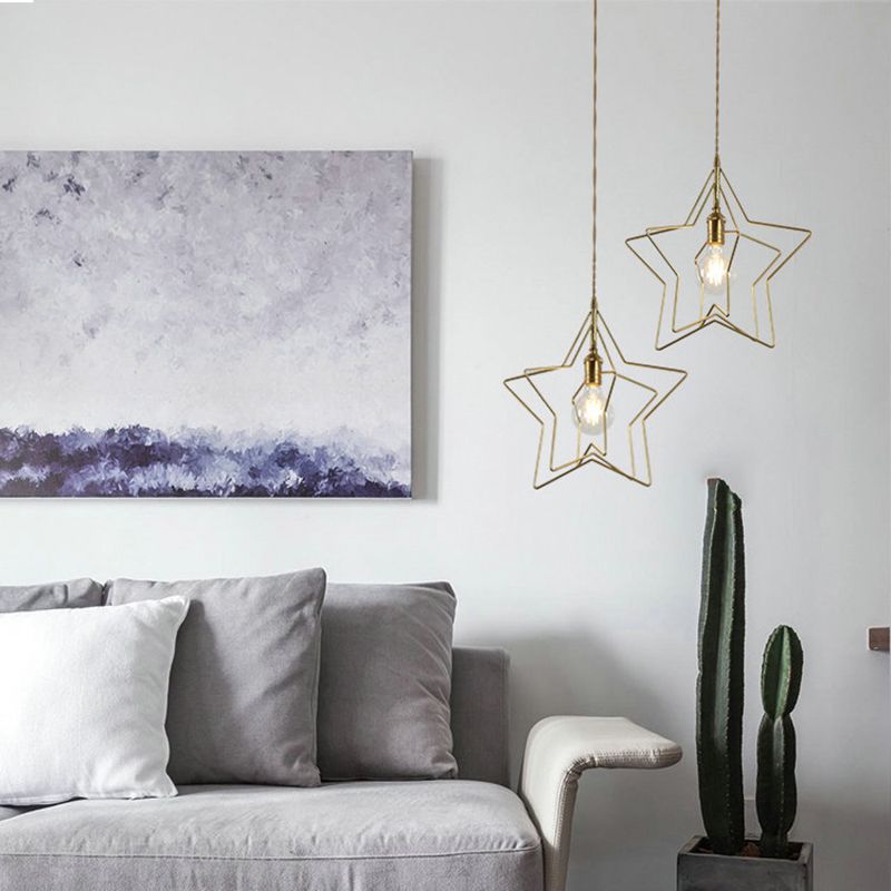 Metal 1 Light Pendant Light Nordic Simple Creative Star Cage Hanging Lamp for Living Room