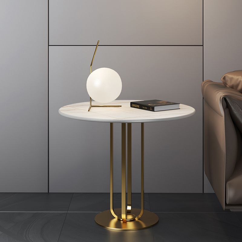 Contemporary Round Marble Top End Table Metal Pedestal Sofa Side Table