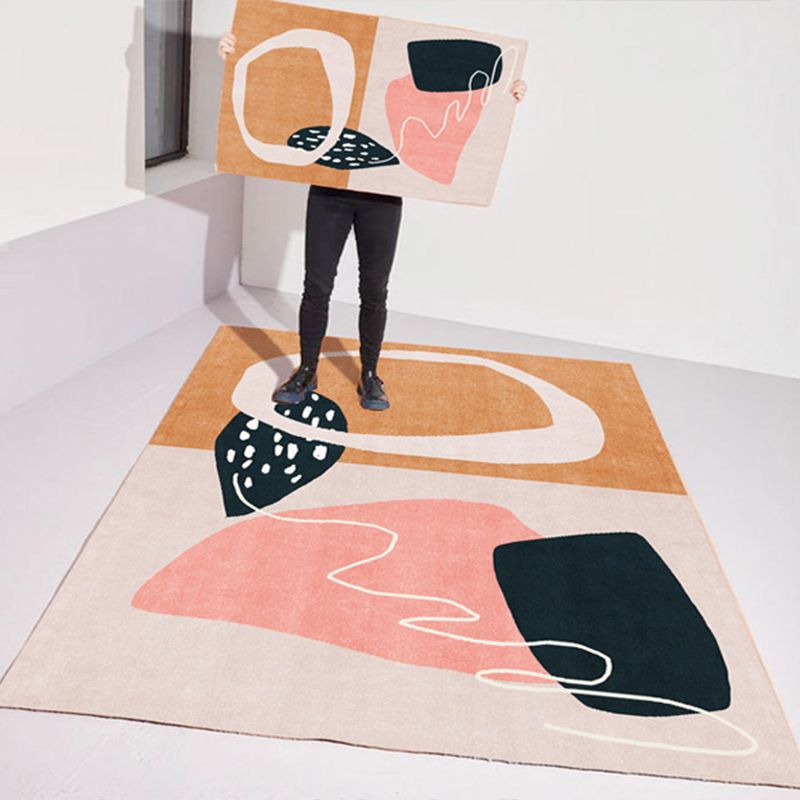 Novelty Living Room Rug Multi Colored Color Block Area Carpet Polyster Anti-Slip Backing Stain-Resistant Indoor Rug