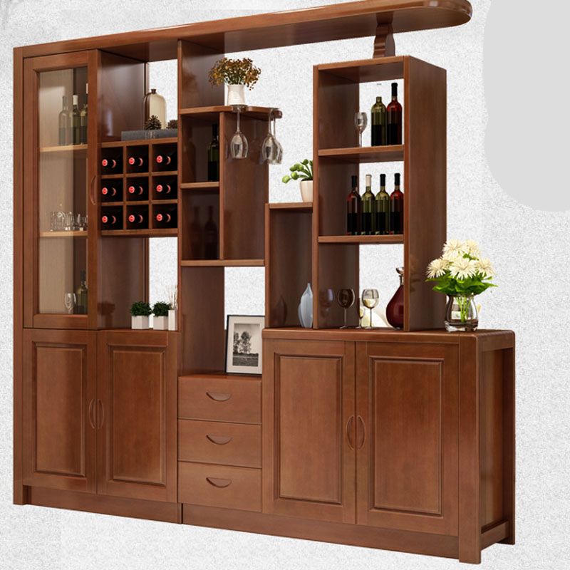 Solid Wood Modern Bar Pulls Accent Cabinet with Doors and Drawers