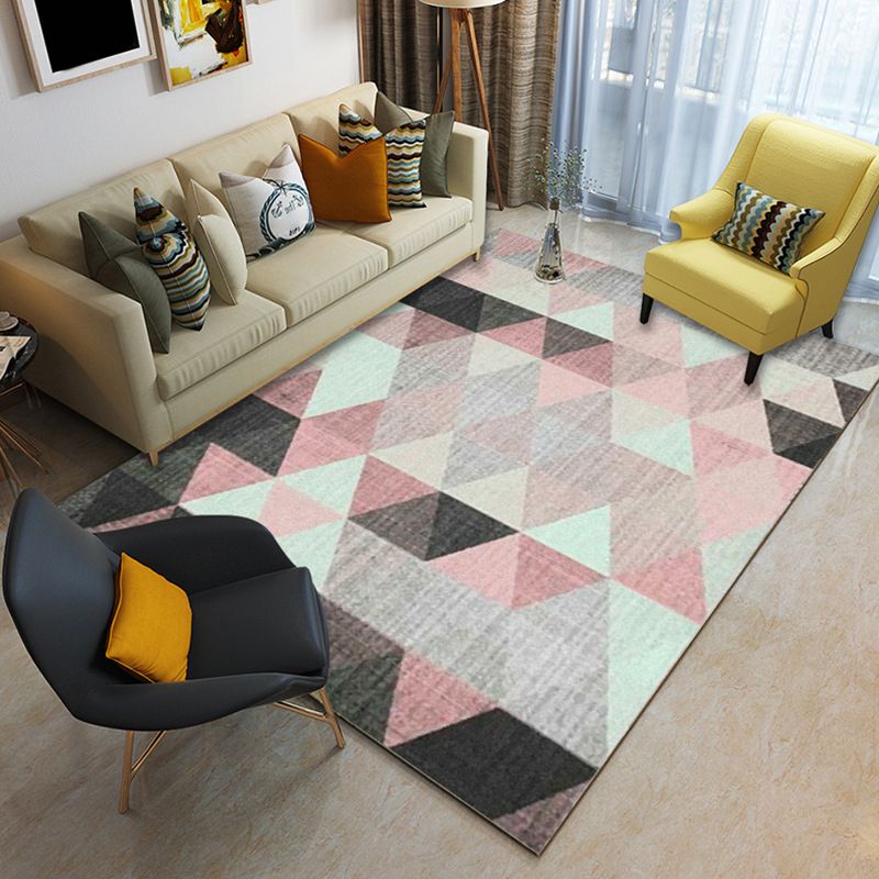 Multi Color Geometrical Rug Synthetics Contemporary Area Carpet Pet Friendly Non-Slip Backing Washable Rug for Living Room