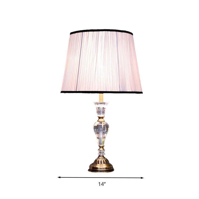 1 camera da letto leggera Crystal Night Light Rustic Rustic Purple Table Lampada con tonalità in tessuto affusolato
