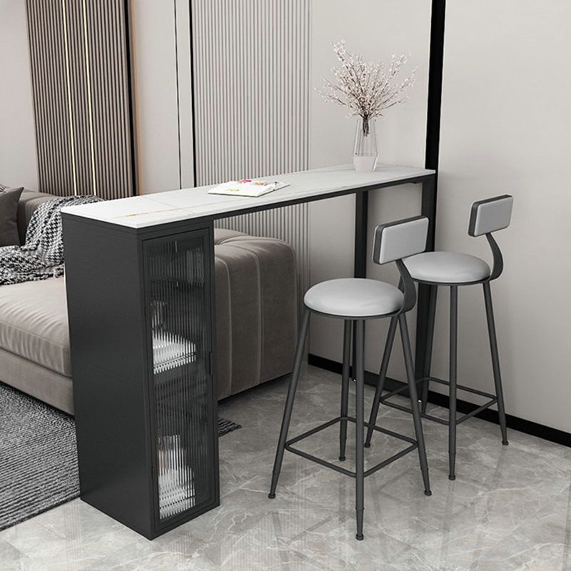 Faux Marble Black Counter Height Dining Table Industrial Metal Base Counter Wine Table