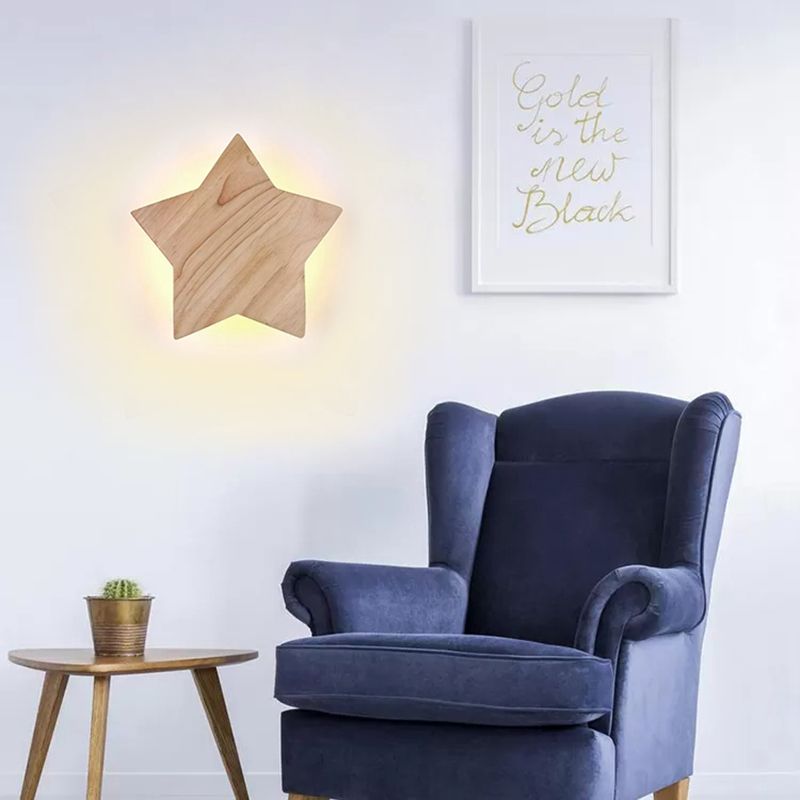 Wood Star Wall Sconce Modern Nordic Sconce Light in beige per il corridoio della camera da letto per bambini