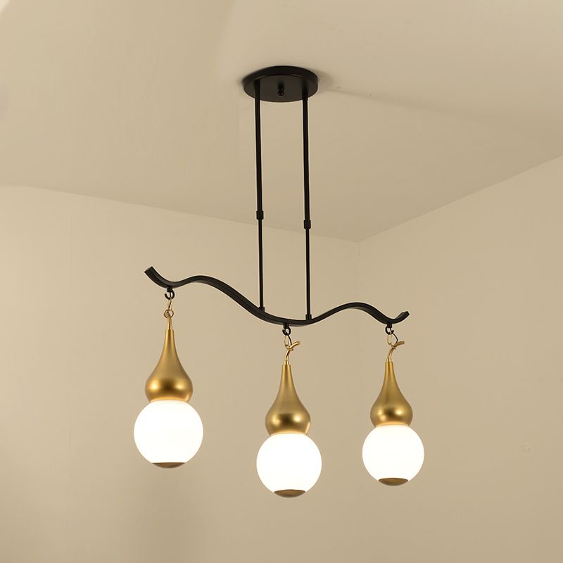 3-Light Island Lighting Fixtures Modern Restaurant Suspension Lamp with White Glass Shade