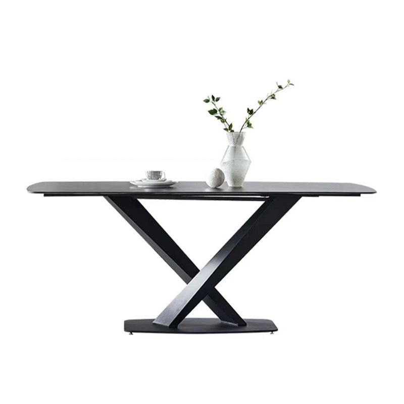 Rectangle Sintered Stone Kitchen Table Modern Black Dining Room Table