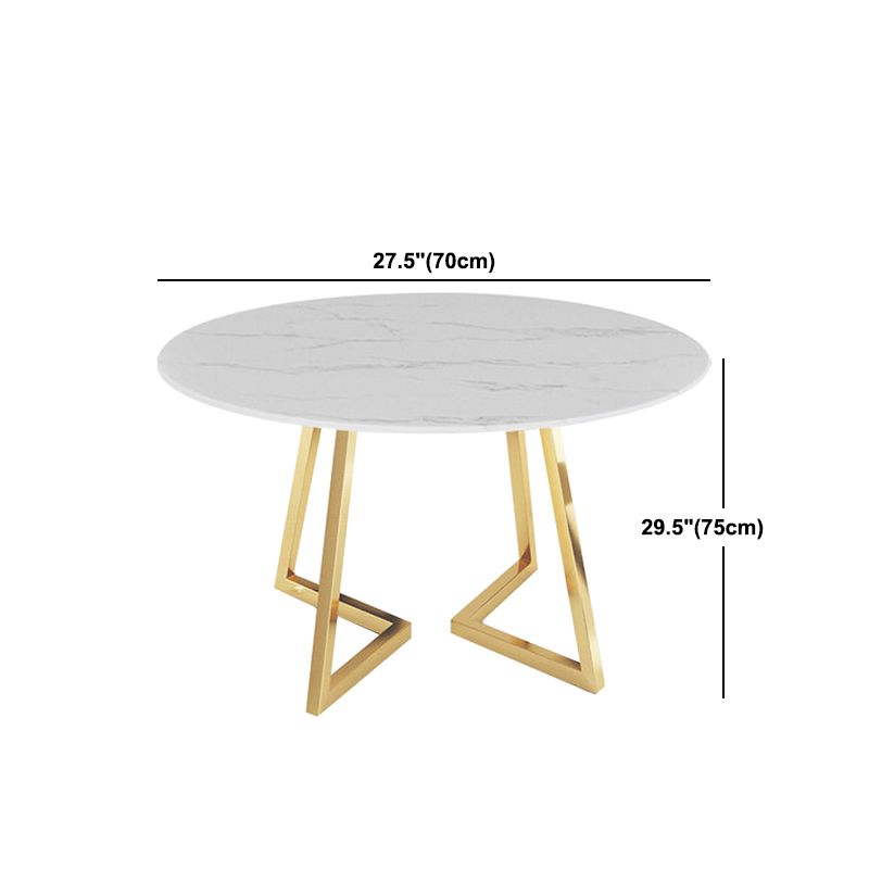 Modern White Stone Dining Table Metal Double Pedestal Table for Kitchen