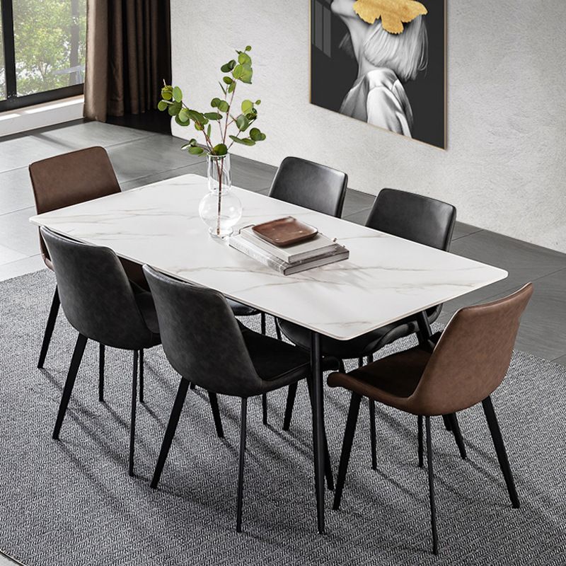 Stone Top Table Rectangle Contemporary Dining Table with 4 Black Legs