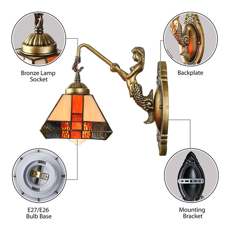 1 Head Wall Mounted Light Tiffany Diamond Orange Stained Glass Sconce Light Fixture