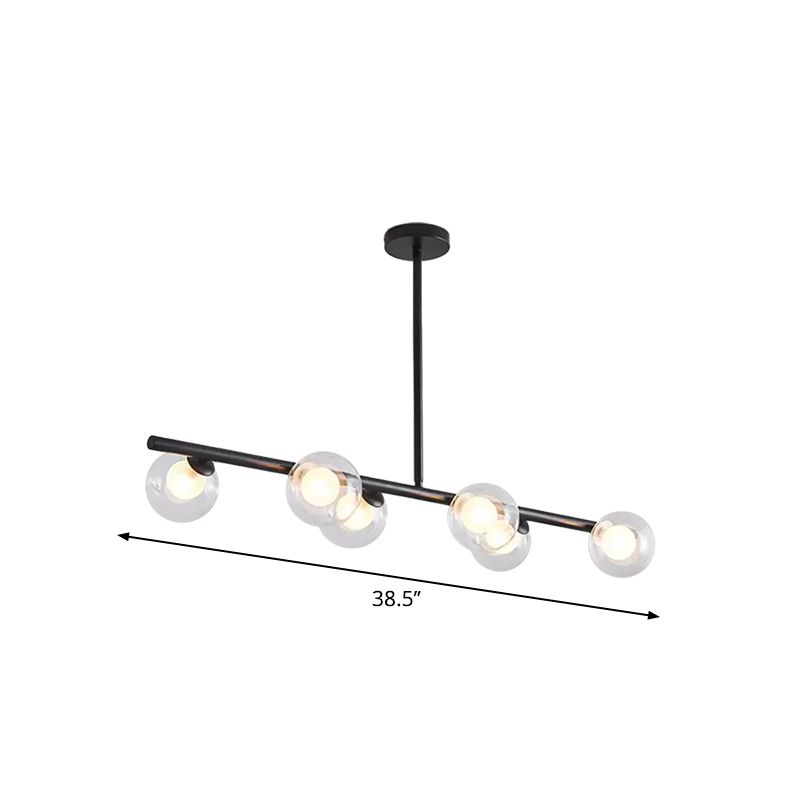 Clear Glass Ball Island Light over Dining Table 6 Light Modern Metallic Hanging Chandelier in Black/Gold