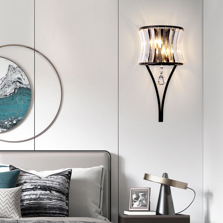 Lámpara de pared geométrica de cristal en moderna luz de pared de hierro forjado de estilo de lujo para espacios interiores