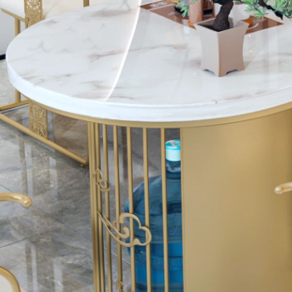 Traditional Luxury Oval Dining Table Sintered Stone Table with Gold Double Pedestal for Dining Room