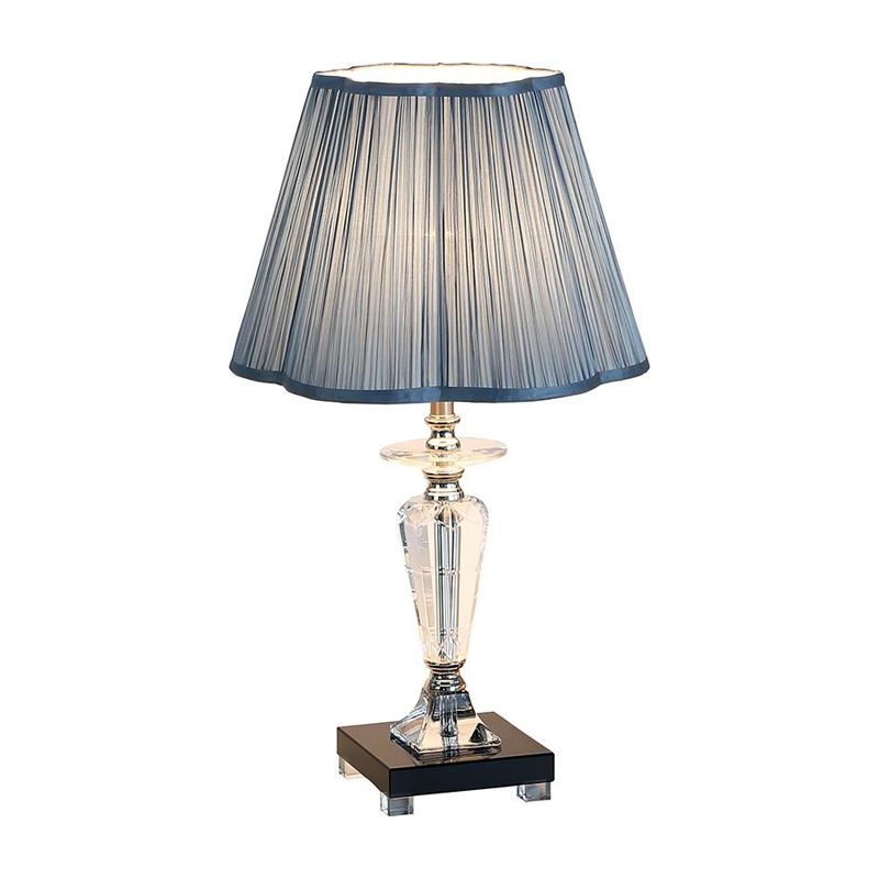 Bleu 1 Light Night Table Lighting Traditional Tissu Floral Trim Shade Liading Lampe With Crystal Urn Base