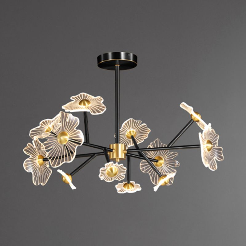 Flower Shape Chandelier Lamp Modern Multi Light LED Hanging Light with Brass for Bedroom