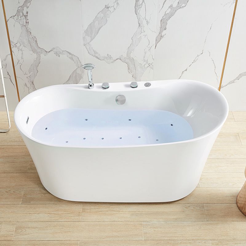 White Acrylic Freestanding Bathtub Oval Modern Handles Included Bath