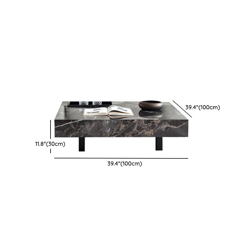 Glam Square Slate Coffee Table Stainless Steel Sled Cocktail Table