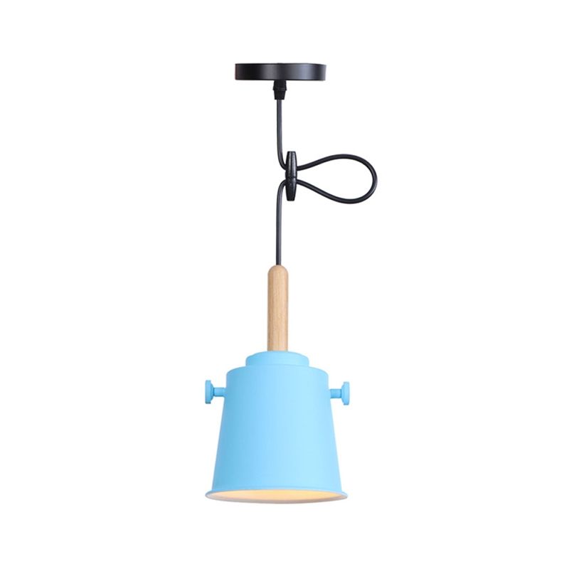 Lámpara colgante moderna de cubo con cordón ajustable Luz de metal de luz simple en madera