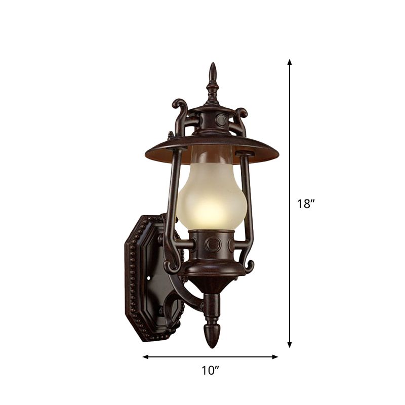 Lantern Frosted Glass Wall Lighting Warehouse 1 Head Corridor Wall Mount Lamp in Black