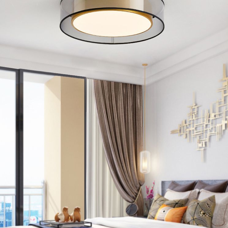Plafonnier encastré à tambour en tissu moderne, plafonnier LED pour chambre à coucher en laiton