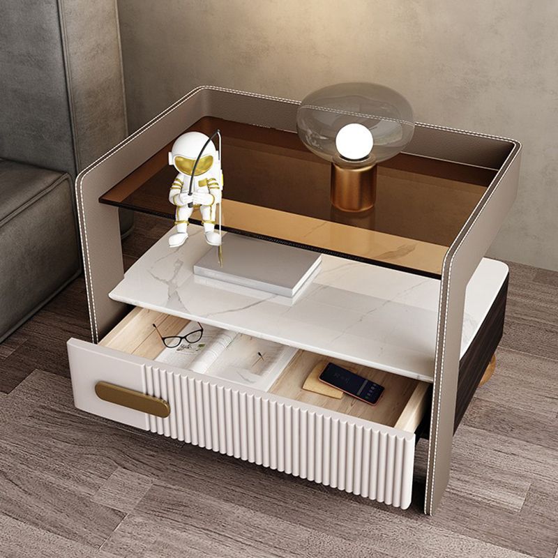 1-Drawer Nightstand 14.6" W Glass Top Open Storage Night Table for Bedroom