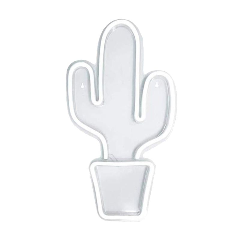 White Potted Cactus Shaped Nightstand Light Kids Style LED Plastic Wall Night Lighting