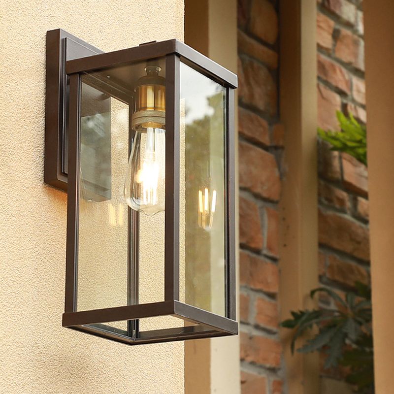 1 Head Box Wall Sconce Simplicity Coffee Clear Glass Wall Mount Lamp for Outdoor