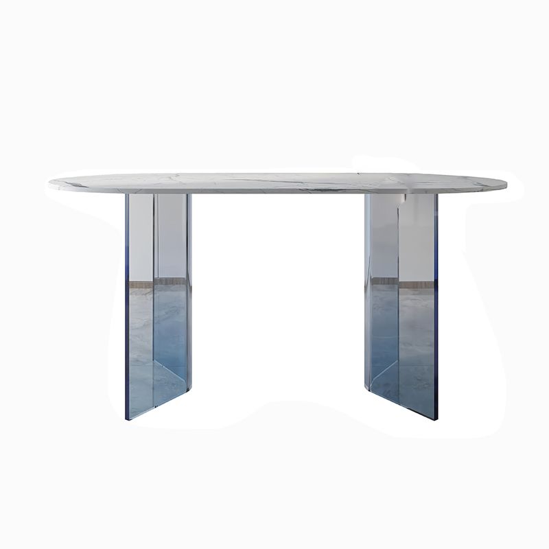 White Oval Stone Dining Table Modern Acrylic Double Pedestal Dining Table