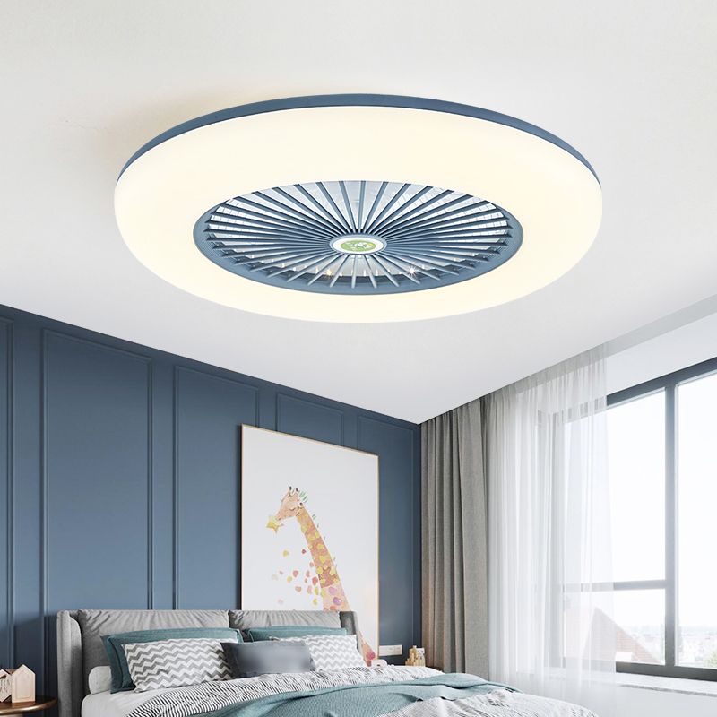 1-Light Modern Round Fan Light Metal Colorful LED Flush Mount Light for Bedroom