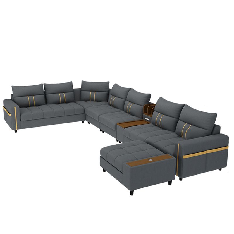 Square Arm Cotton Blend and Faux Leather Sectionals Sofas with Storage