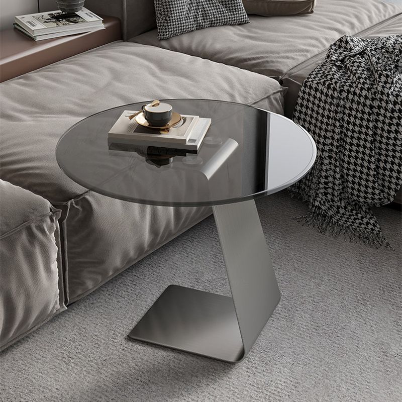 Mid-Century C  Shape Base Round GlassSide Table Luxurious Pedestal End Table