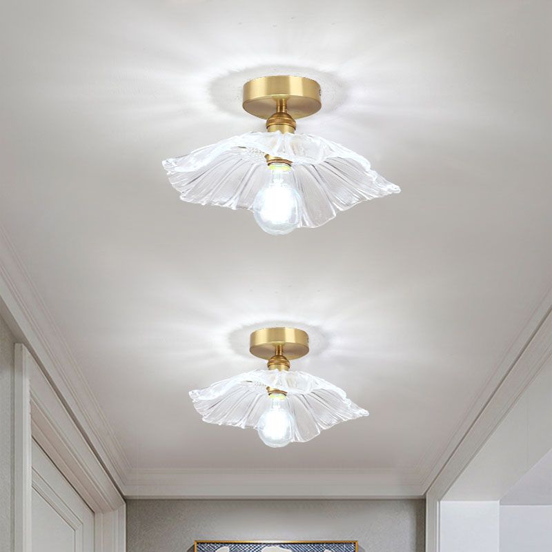 Colonial Style Copper Ceiling Light Lotus Metal 1-Light Flush Mount