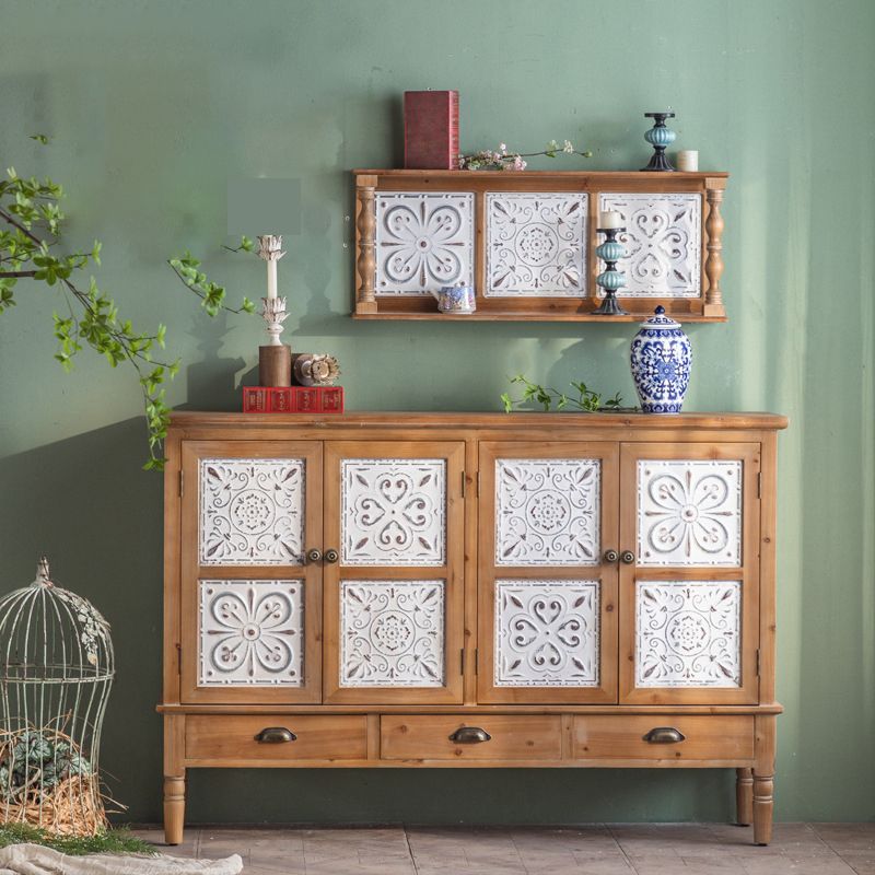 Industrial Accent Cabinet in Natural with Solid Wood Door and Drawers