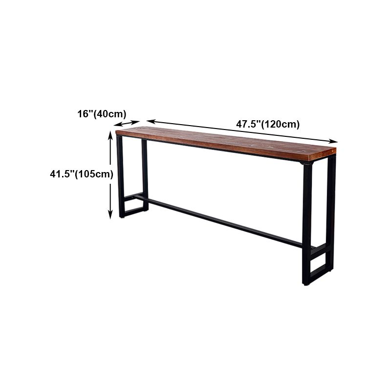 Natural Wood Top Bar Table Rectangle Industrial Footrest Indoor Bar Dining Table