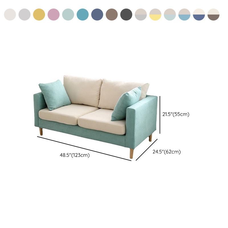 Contemporary Sofa with 2 Pillows Square Arm Living Room Fabric Seating