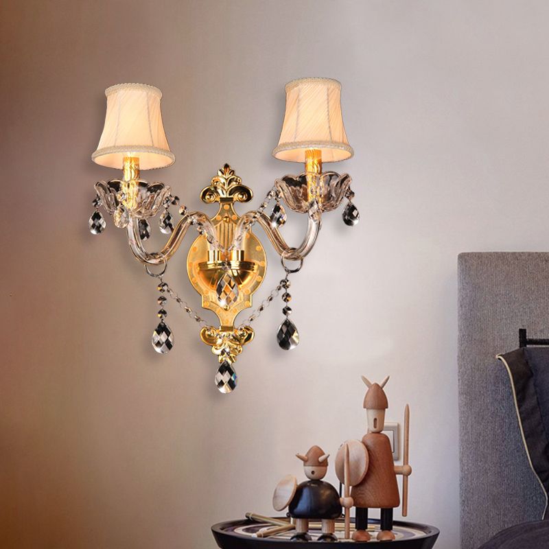 Bell Shade Bedroom Wall Murd Light Simple Crystal Drip 2 Bulbes Gold Mur Murning Éclairage