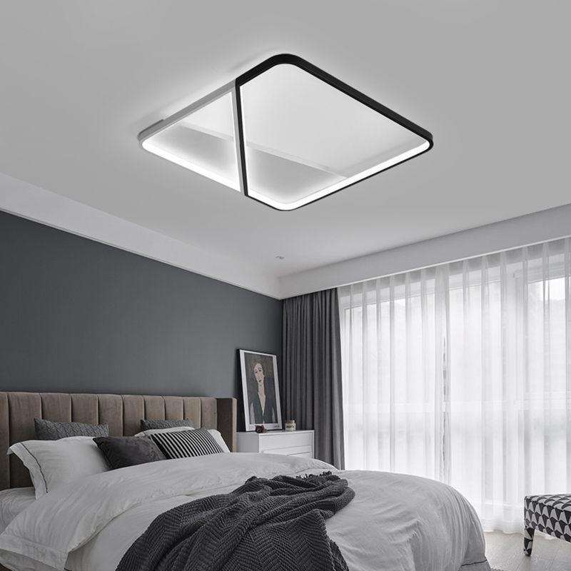 Metal Square LED Flush Mount Fixture Simple Style Black-White Ceiling Lamp for Bedroom