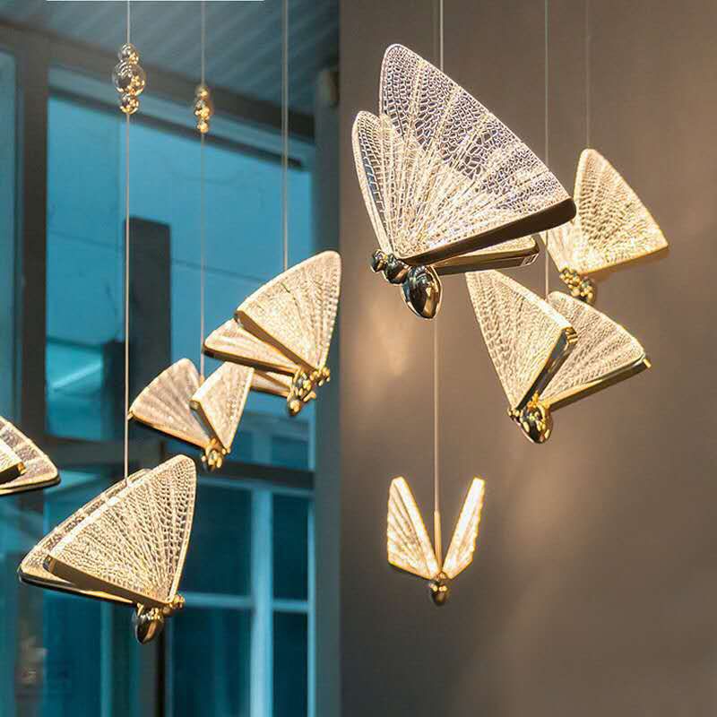 Modern Luxury Butterfly Pendant Light Aluminium Indoor LED Hanging Lamp with Acrylic Shade