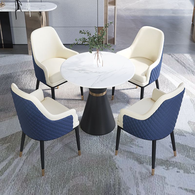 Contemporary Faux Marble Dining Table Set Round 1/2/3/4/5 Pieces Dining Set for Home Use