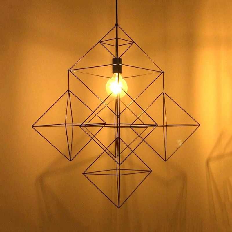 Black 1 Light Pendant Lighting Classic Metal Geometric Hanging Lamp for Dining Room