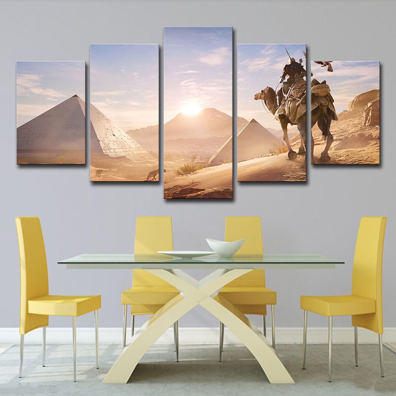 Assassins Creed Desert Scene Canvas Art Kids Multi-Piece Wall Decor in Yellow for Room