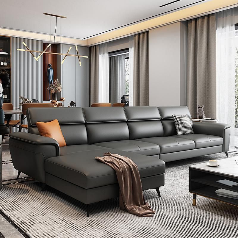 Grey Genuine Leather High Back Pillow Top Arm Sofa/Sectional with Wear-resisting