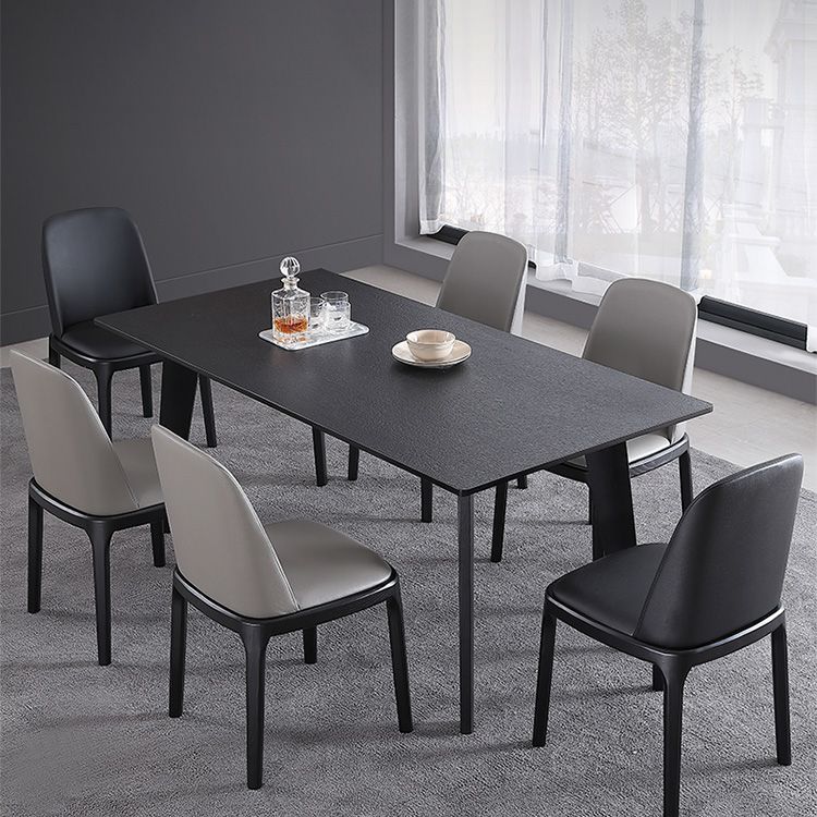 Rectangle 4 Legs Industrial Table Black Fixed Table of Sintered Stone