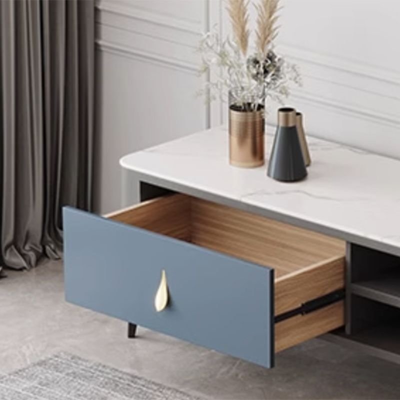 Contemporary Stone TV Stand Console with Shelf for Living Room