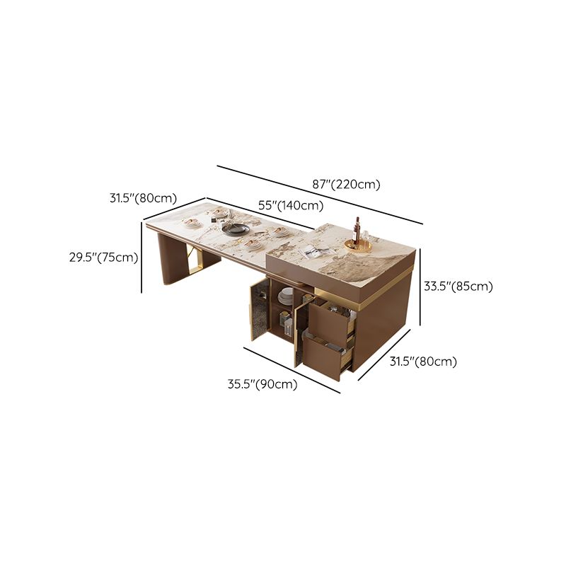 Stone Top Dinette Table with Storage Modern Kitchen Dining Table